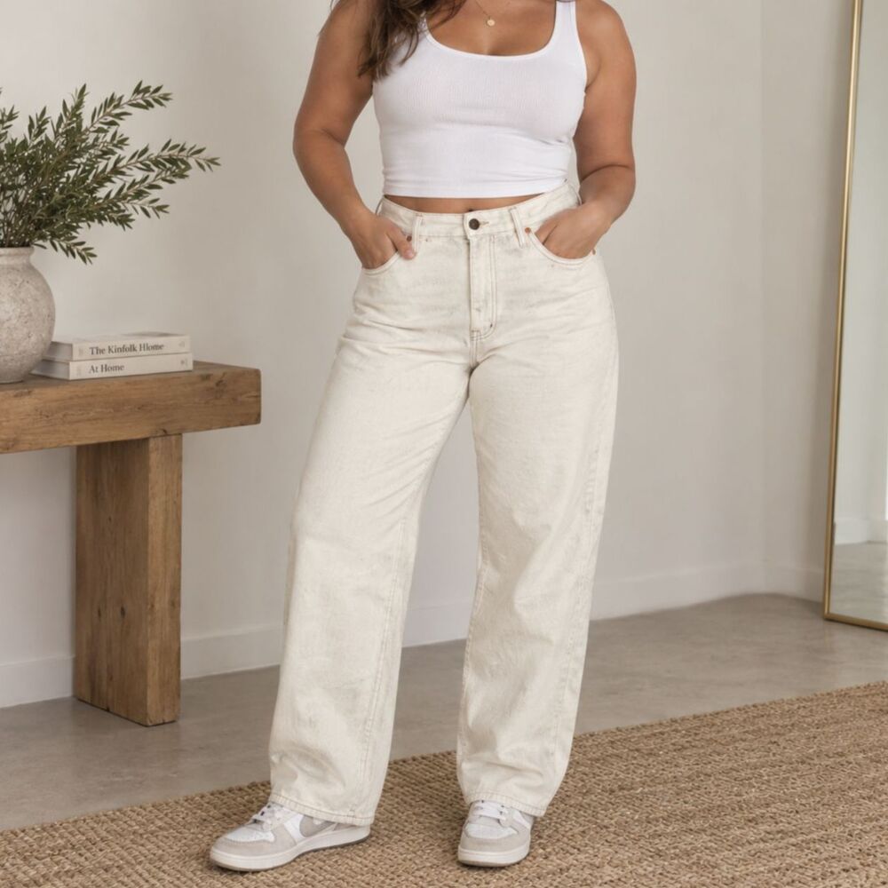 Madewell Baggy Straight Leg Jeans Cream Basic Preppy Minimalist Size 31